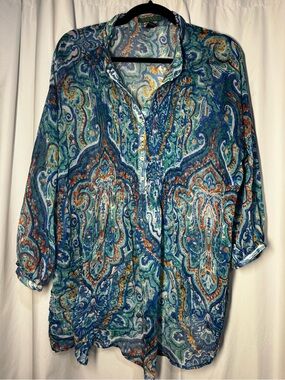 Lauren Ralph Lauren Blue Turquoise and Orange Paisley Blouse